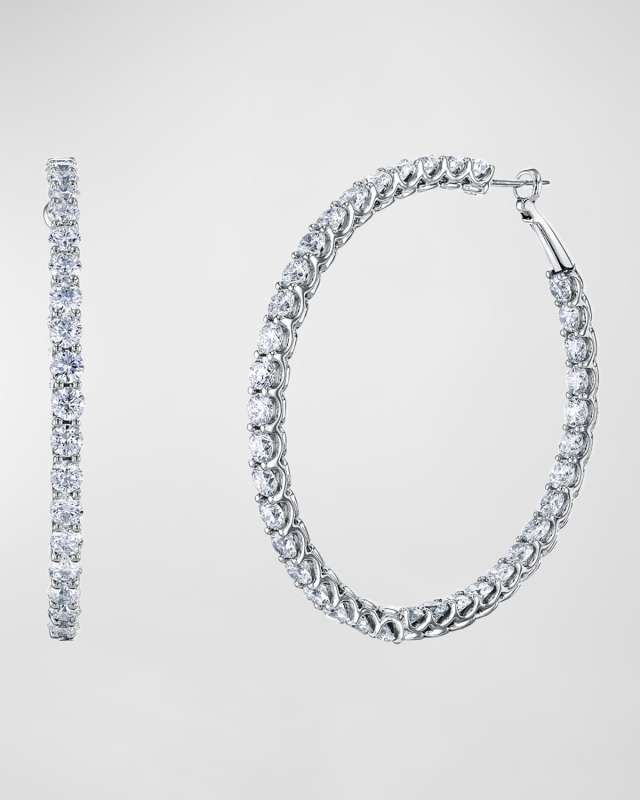18K White Gold Medium Hoop Earrings, 4.8tcw, 1.5"L / 1.5"W